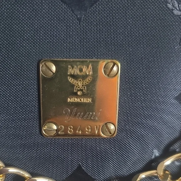MCM Black and Gold Structured Tote with Chain Detail